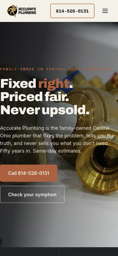 Accurate Plumbing mobile homepage in an iPhone Pro display