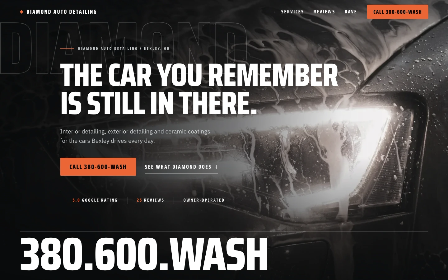 Diamond Auto Detailing homepage in a MacBook Pro display