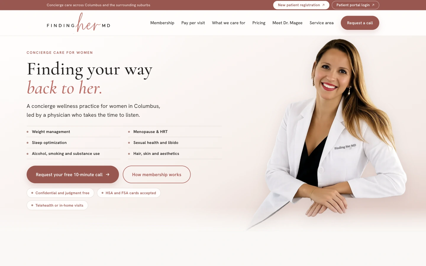 Finding Her MD desktop homepage