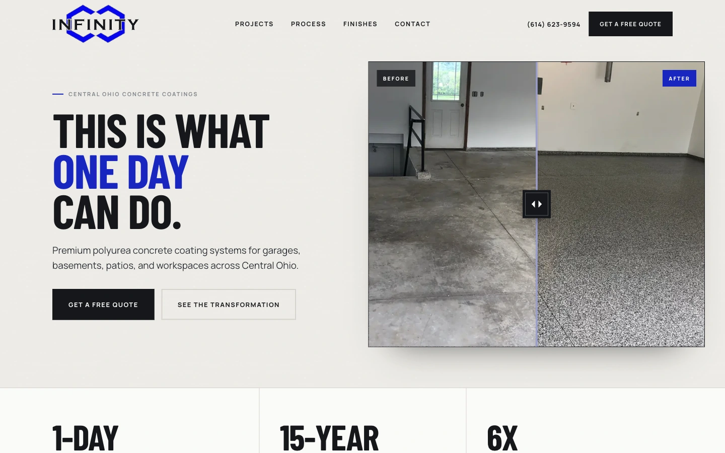 Infinity Concrete Coatings homepage in a MacBook Pro display
