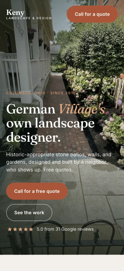 Keny Landscape mobile homepage in an iPhone Pro display