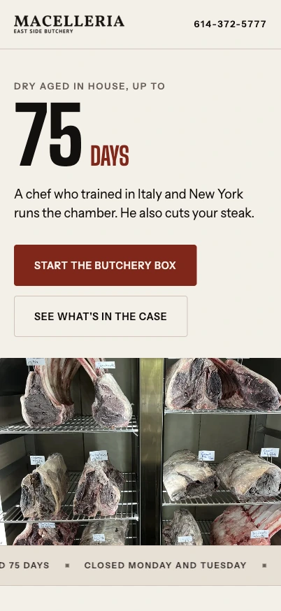 Macelleria mobile homepage in an iPhone Pro display