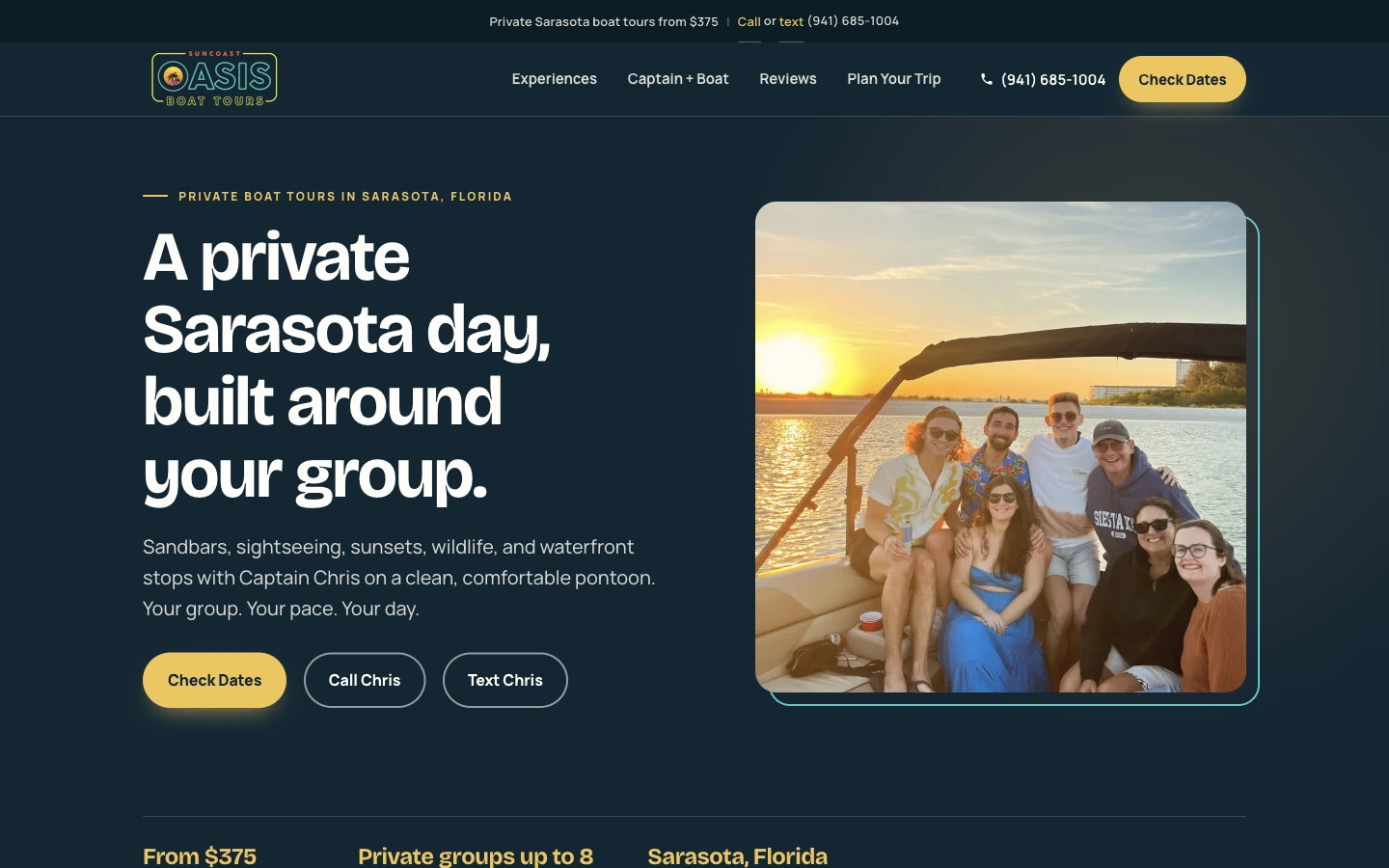 Oasis Charters homepage in a MacBook Pro display