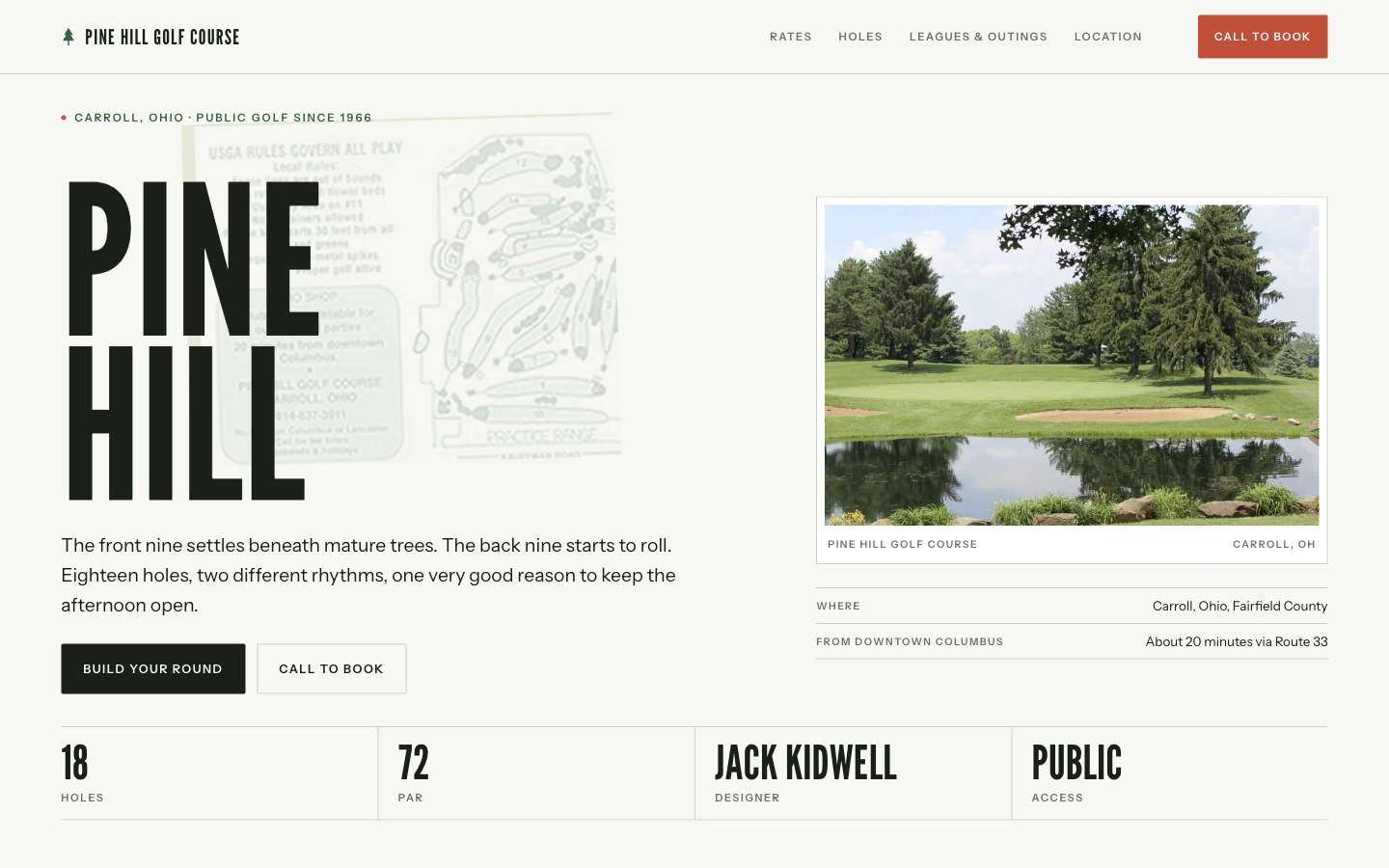 Pine Hill Golf homepage in a MacBook Pro display