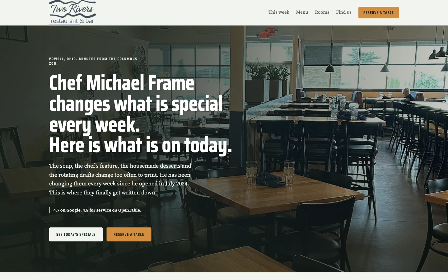 Two Rivers homepage in a MacBook Pro display