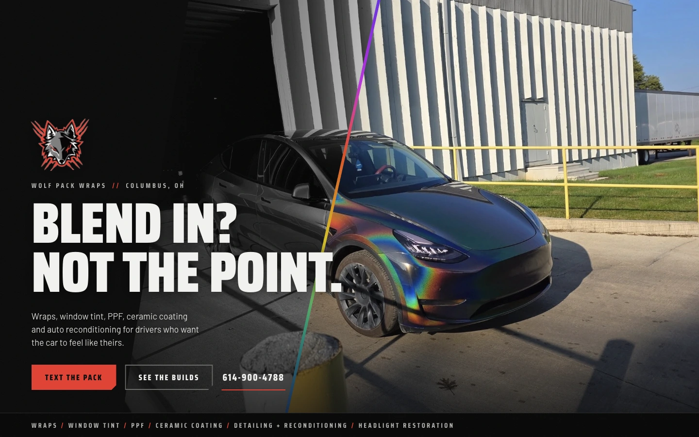 Wolfpack Wraps homepage in a MacBook Pro display