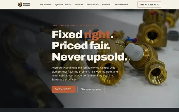 Accurate Plumbing website, desktop view