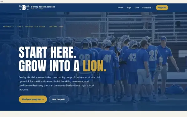 Bexley Youth Lacrosse website, desktop view