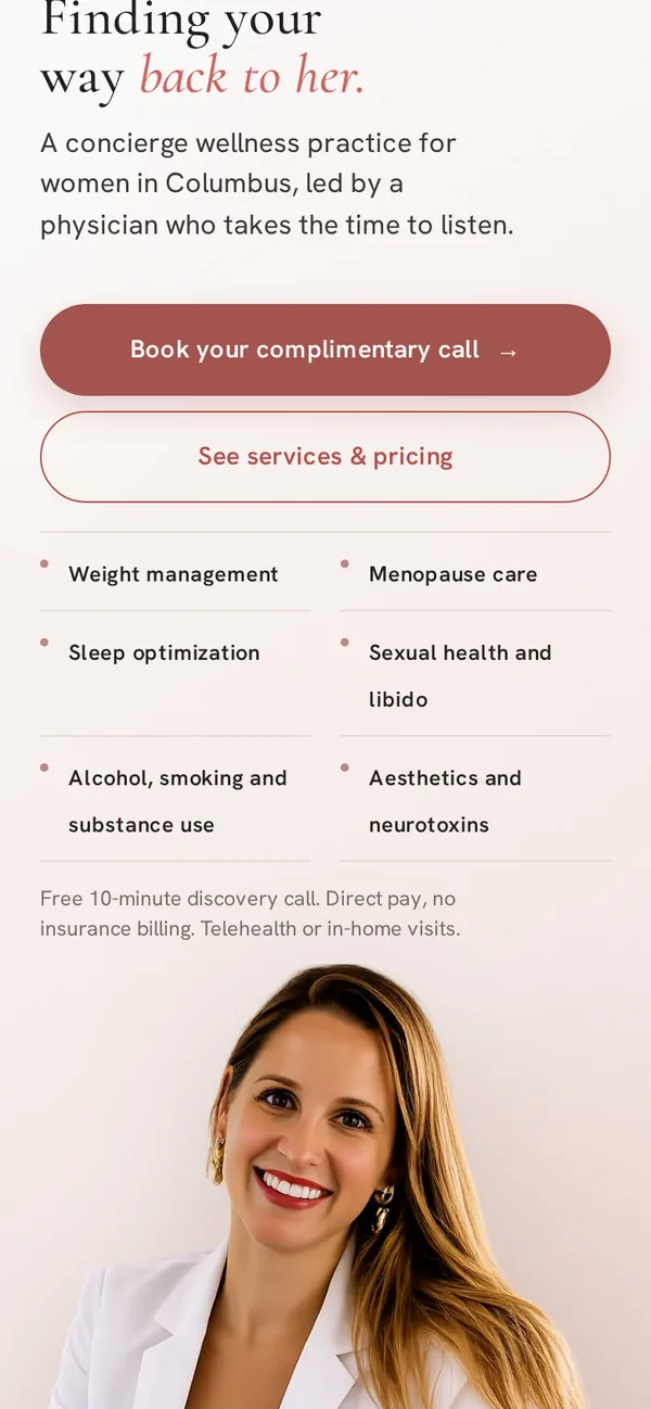 Finding Her MD website, mobile view