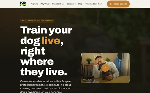 K9 Pro Live website, desktop view